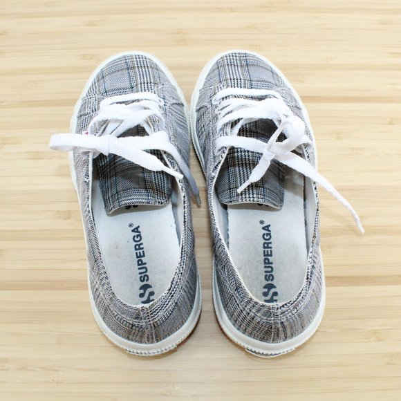 Superga Checkered Black White Canvas Low Top Sneakers Size M 4.5 L 6 - Picture 6 of 9